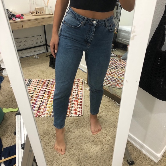 Topshop dark blue denim high waisted mom jeans - Picture 2 of 5